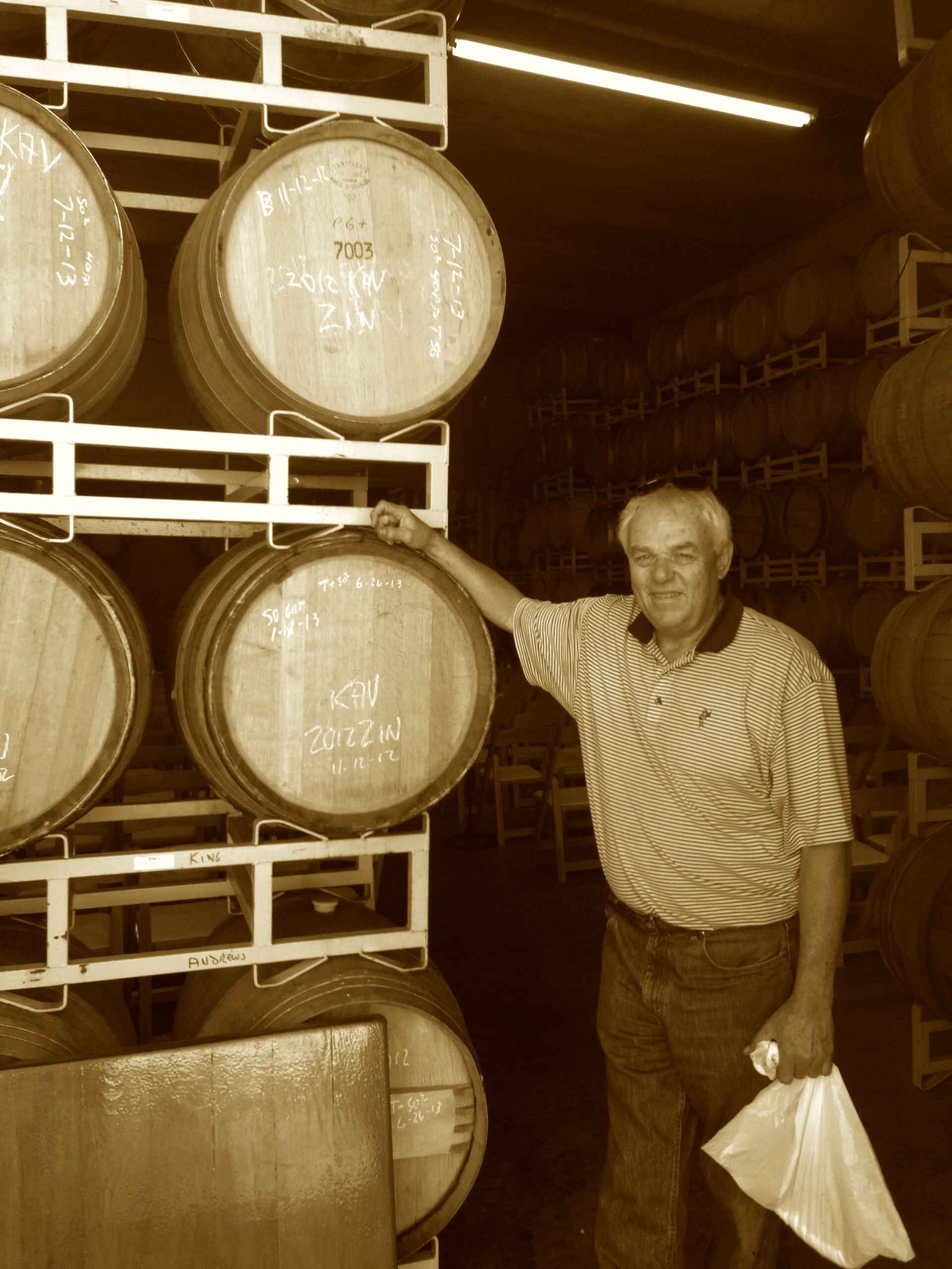 Roger King with barrels